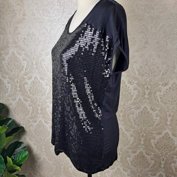 Metaphor Size Medium Black T-shirt with Black Sequin Front Cap Sleeve NWOT - Picture 7 of 11